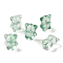 Зеленый Прозрачные стеклянные бусины, медведь, зелёные, 14x12x9 мм, отверстие : 1.2 мм