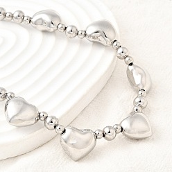 Платина Латунные круглые бусины в форме сердца для женщин, без кадмия и без свинца, стойки покрытие, долговечный, платина, 18.70 дюйм (47.5 см)