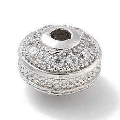 Платина Стойки обшивки латунь микро проложить кубического циркония бусы, долговечный, без свинца и без кадмия, рондель, платина, 7x6 мм, отверстие : 1.9 мм