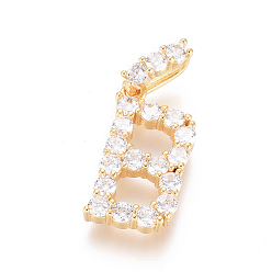 Letter B Позолоченная латунь с микропаве из прозрачного кубического циркония, долговечный, буквы, letter.b, 23x12x3.5 мм, отверстие : 7.5x3.5 мм