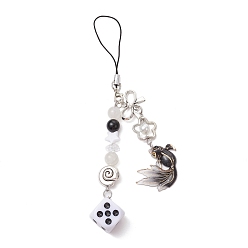 Черный 2шт. акриловые драгоценные пластиковые ремешки для телефонов, золотая рыбка, игральная кость, чёрные, 150 мм