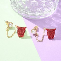 Другие Латунные микро проложить серьги стержня кубического циркония, с пластиковой бисера, золотые, слева и справа, чашка, 55x7~14 мм