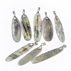 Green Quartz Natural Green Quartz Pendants, with Platinum Tone Brass Ice Pick Pinch Bails, Oval, 40~51x9~16x2~4.5mm, Hole: 4x4mm