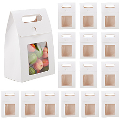 Белый Складные бумажные подарочные пакеты с дырочной ручкой и видимым пластиковым окном, белые, 13.5x7.9x19.5 см