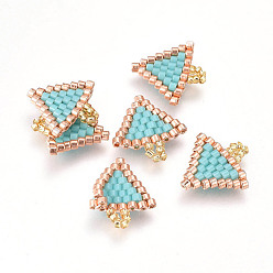 Pale Turquoise MIYUKI & TOHO Handmade Japanese Seed Beads Pendants, Loom Pattern, Triangle, Pale Turquoise, 14~14.5x14~14.5x1.7mm, Hole: 1.5mm