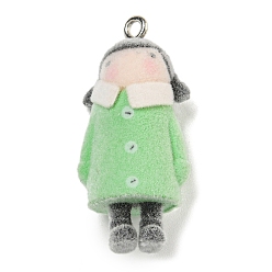 Human Милые подвески из флокированной смолы, Подвески в виде животных с железными петлями с платиновым покрытием, девушка, 34x16x11 мм, отверстие : 2 мм