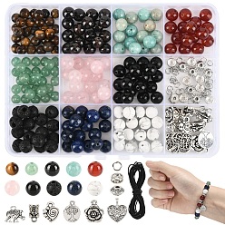 (52) Непрозрачная лаванда Комплекты ожерелья diy, Включите 214 шт. круглые бусины из драгоценных камней, 11 подвески из сплава шт., 15 бусины из сплава шт., 20 шт. 304 открытые соединительные кольца из нержавеющей стали, 10шт. железные бусины-разделители со стразами, разноцветные