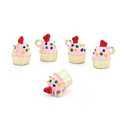 Лавандовый румянец Стеллаж покрытие сплава эмалью подвески, торт прелести, без кадмия, без никеля и без свинца, золотой свет, лавандовый румянец, 12x10.5x8.5 мм, отверстие : 1.5 мм