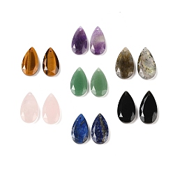 Mixed Stone Natural Mixed Gemstone Pendants, Faceted Teardrop Charms, 24.5x13x4mm, Hole: 1mm