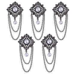 Черный Цвет Металла 5 броши из сплава, с пластиковыми бусинами, имитирующими жемчуг, и железными булавками, цветок, металлический черный , 120x51.5 мм