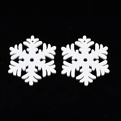 Белый Рождественская тема, окрашенная распылением деревянная подвеска, снежинка, белые, 50x43x2.5 мм, отверстие : 1.6 мм