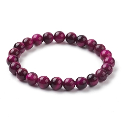 Фуксиновый Эластичные браслеты из окрашенного натурального тигрового глаза и бисера, красно-фиолетовые, внутренний диаметр: 2-1/8 дюйм (5.5 см)