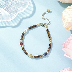 Тигровый глаз Браслеты из натурального желтого тигрового глаза для женщин, Плоский круглый / диск, 7-3/4 дюйм (19.8 см)