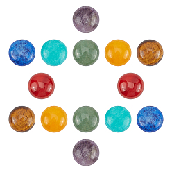 Mixed Stone Gemstone Cabochons, Half Round/Dome, 19.5~20x6~7mm, 14pcs