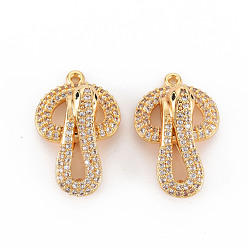 Real 18K Gold Plated Brass Micro Pave Clear Cubic Zirconia Fold Over Clasps, Nickel Free, Snake, Real 18K Gold Plated, 13.5x15x2mm, hole: 1.2mm, Clasp: 19.5x8x9mm