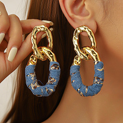 Стально-синий Ccb пластиковые и тканевые овальные серьги-гвоздики с цепочкой якорного плетения, золотые, стальной синий, 82x49 мм