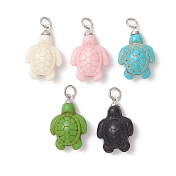 (52) Непрозрачная лаванда Окрашенные синтетические бирюзовые подвески, прелести морской черепахи, платина, разноцветные, 21.5x14x7 мм, Перейти кольцо: 5x0.8 мм, внутренний диаметр: 3 мм