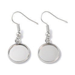 Платина Железные крючки для сережек с покрытием стойки, ушная проволока с круглым лотком, плоские круглые серьги, платина, 33.5 мм, лоток : 12 мм, 22 датчик, штифты : 0.6 мм