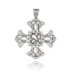 Antique Silver Tibetan Style Alloy Latin Cross Big Pendants, Antique Silver, 52x43x3mm, Hole: 5x7mm