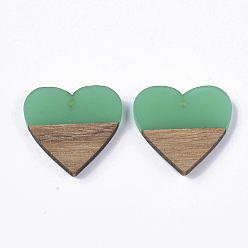 Светлый Морско-зеленый Подвески из прозрачной смолы и ореха, сердце, светло-зеленый, 24x25x3.5~4 мм, отверстие : 2 мм