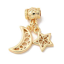 Настоящее золото 18K Латунные подвески, без кадмия, без никеля и без свинца, Луна и звезды, реальный 18 k позолоченный, 23 мм, отверстие : 3 мм
