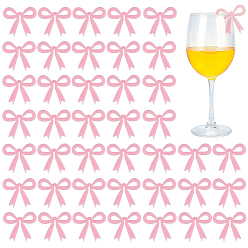 Pink 50pcs breloques en verre à vin en acrylique, marqueur de gobelet, bowknot, rose, 49x53.5x3mm