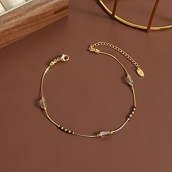 Черный 304 Браслеты на лодыжку из нержавеющей стали с бусинами из стеклянных колонн, золотые, чёрные, 7-7/8 дюйм (200 мм)