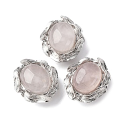 Розовый Кварц Овальные многорядные звенья из натурального розового кварца, латунные перья обернутые драгоценными камнями ссылки, платина, стойки покрытие, 16x14x7.5 мм, отверстие : 1.5 мм