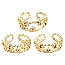 (52) Непрозрачная лаванда Открытые манжеты из латуни с микро-паве и кубическим цирконием для женщин, без свинца и без кадмия, долговечный, реальный 18 k позолоченный, звезда, разноцветные, регулируемый, 7.5 мм