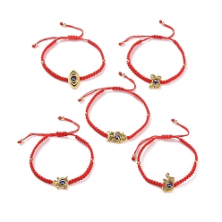 Roja Pulseras de cuentas trenzadas de nailon ajustable, Resina mal de ojo y aleación de búho/tortuga/elefante/ojo/pulseras de cuentas de mariposa para mujer, rojo, 1/4 pulgada (0.5 cm), diámetro interior: 1-7/8~3-1/8 pulgadas (48~78 mm)
