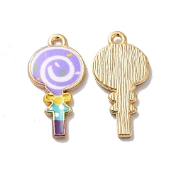 Lilac Alloy Enamel Pendants, Golden, Lollipop Charm, Lilac, 24x12x2mm, Hole: 1.5mm