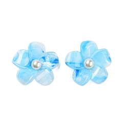 Светло-Голубой Акриловый кабошоны, цветок, Небесно-голубой, 42x43.5x12 мм