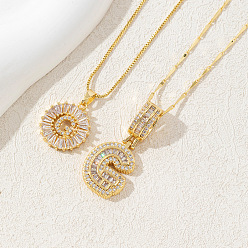 Letter G 2 шт. 2 стили латунные паве прозрачные кубические цирконии начальные подвески ожерелья наборы, золотые, Буква G, 17.72 дюйм (45 см), 1 шт / стиль