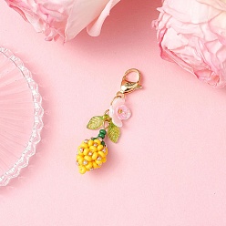 Желтый Подвеска в виде цветочного бутона, стеклянный жемчуг и бисер, с акриловыми подвесками и 304 застежками-карабами из нержавеющей стали., желтые, 52 мм
