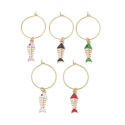 Mixed Color Alloy Enamel Wine Glass Charms, with Brass Wine Glass Charm Rings, Mixed Color, 54mm