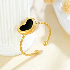 Настоящее золото 18K 304 эмалированные манжеты из нержавеющей стали для женщин, сердце, реальный 18 k позолоченный, размер США 9 1/4 (19.1 мм)