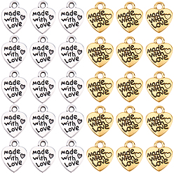 Couleur Mélangete 100 pcs 2 styles pendentifs en alliage de style tibétain, charmes de coeur, couleur mixte, 12.2~12.5x10x1.8~2mm, Trou: 2mm, 50 pcs / style