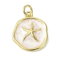 Настоящее золото 18K Подвески из латуни и эмали на тему океана, плоский круглый с подвесками в виде морских звезд, долговечный, стойки покрытие, без свинца и без кадмия, реальный 18 k позолоченный, 17.5x15x2.5 мм, отверстие : 3.5 мм