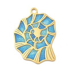 Shell Shape Тема океана 304 эмалированные подвески из нержавеющей стали, золотые, с блеском порошок, формы раковины, 31x22.5x1 мм, отверстие : 2 мм