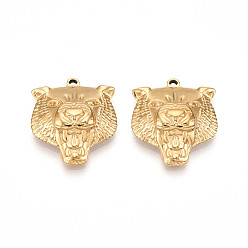 Настоящее золото 18K 304 подвески из нержавеющей стали, ионное покрытие (ip), амулеты тигр, реальный 18 k позолоченный, 22.5x20x5.5 мм, отверстие : 1.5 мм