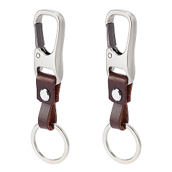 Coconut Brown 2Bags Rectangle Cowhide Tape Keychains, with Zinc Alloy Keychain Clasp & Screw & Screwdriver, Platinum, Coconut Brown, 95x15x2mm
