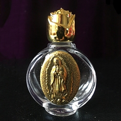 Antique Golden Glass Holy Water Bottle with Zinc Alloy Cap, Religion Portable Refillable Container, Antique Golden, 6.7x4.4cm