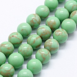 Бледно-Зеленый Синтетические имперские нитки из бисера яшмы, окрашенные, круглые, бледно-зеленый, 6 мм, отверстие : 0.8 мм, около 63 шт / нитка, 14.76 дюйм (37.5 см)