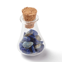 Clear Glass Wishing Bottle Decorations, with Gemstone Chips Inside and Cork Stopper, Clear, 26.5x17.5mm