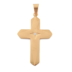 Золотой 304 из нержавеющей стали горный хрусталь подвески, крестик, вакуумные покрытия, золотые, 46.5x29.5x2.5 мм, отверстие : 9x5 мм