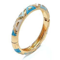 Темно-Голубой Браслеты на шарнирах из цинкового сплава с эмалью и треугольным узором для женщин, золотые, глубокое синее небо, внутренний диаметр: 2.36 дюйм (6 см)