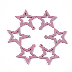 Plum Spray Painted Wood Pendants, Star, Flamingo, 33x31x2.5mm, Hole: 1.5mm
