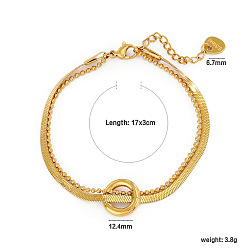 Ring 304 Stainless Steel Mixed Chain Bracelets for Women, Golden, Ring, 6.69 inch(17cm)