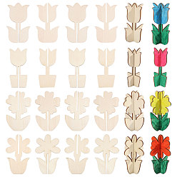 Античный Белый Незаконченные пустые деревянные украшения, цветок, старинный белый, 100x43~64x2.5 мм, 8 шт / комплект