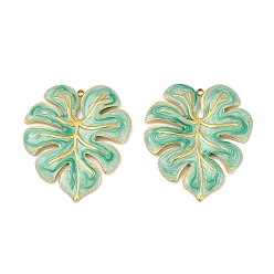 Настоящее золото 18K 304 нержавеющей стальной эмали подвески, ионное покрытие (ip), талисманы листьев монстеры, реальный 18 k позолоченный, 37.5x33x2.5 мм, отверстие : 1.6 мм